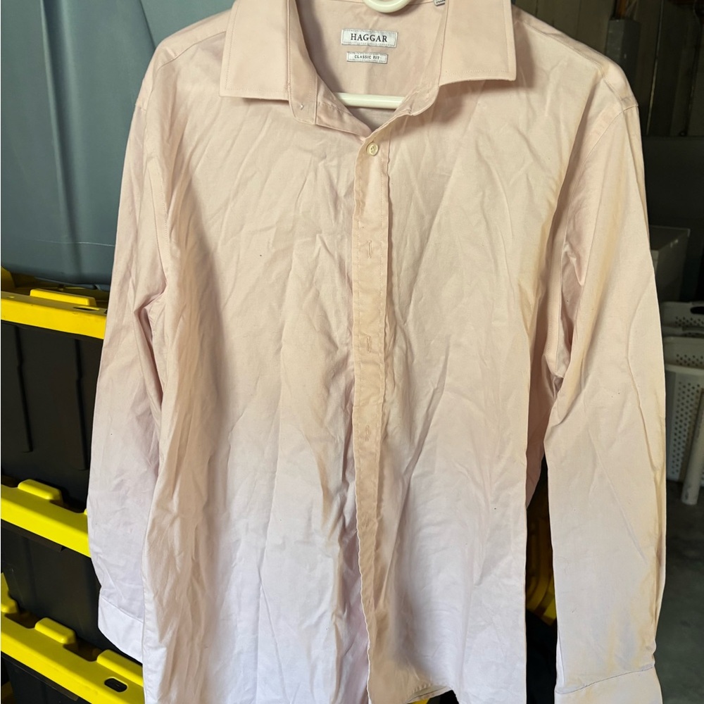 Haggar Men's Light Pink Long-Sleeve Dress Shirt